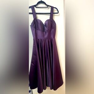 Unique Vintage Purple Satin Swing Dress - Size M
